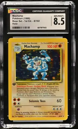 CGC 8.5 Machamp 1999 Base Set 1st Edition 8/102 Holo Pokemon Card - Image 1