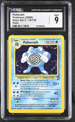 CGC 9 MINT Poliwrath 2000 Base Set 2 15/130 Holo Pokemon Card - Image 1