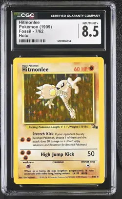 CGC 8.5 Hitmonlee 1999 Fossil 7/62 Holo Pokemon Card - Image 1