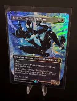 MTG Spider-Man • Spectacular Spider-Man 0235 Borderless Textured Foil Black Suit - Image 1