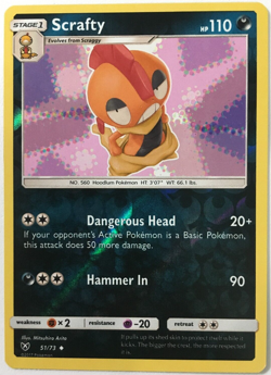 POKEMON SCRAFTY 51/73 SHINING LEGENDS UNCOMMON REVERSE HOLO NEAR MINT - Image 1
