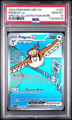 2023 POKEMON OBSIDIAN FLAMES PIDGEOT EX SPECIAL ILLUSTRATION RARE 225/197 PSA 10 - Image 1