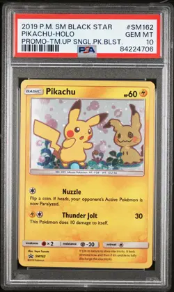 2019 POKEMON SM BLACK STAR PROMO #SM162 PIKACHU-HOLO PSA 10 - Image 1