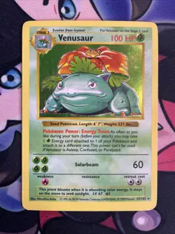 1999 Pokemon TCG Venusaur Holo Rare Shadowless 15/102 Base Set - MP - Image 1