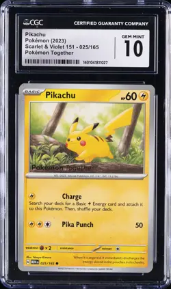 2023 POKEMON SCARLET & VIOLET 151 POKEMON TOGETHER PIKACHU CGC 10 GEM MINT - Image 1