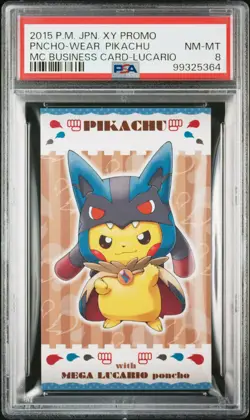 2015 POKEMON JPN XY PROMO PONCHO-WEARING PIKACHU PSA 8 - Image 1