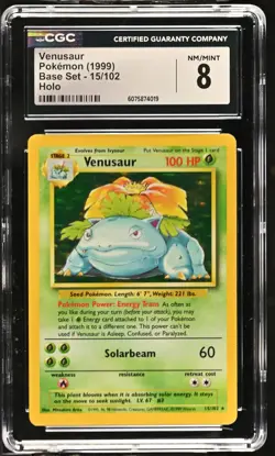 CGC 8 Venusaur 1999 Base Set 15/102 Holo Pokemon Card - Image 1