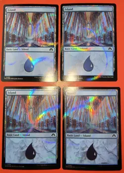 4X PLAY SET, MTG, ISLAND, FOIL, NM 0499, COMMON, RIPPLE FOIL, MH3 UNPLAYED - Image 1