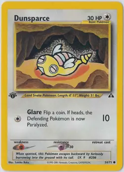 Dunsparce 54/75 1st Edition Neo Discovery Vintage Pokemon 2001 Card - Image 1