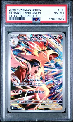 2025 POKEMON DRI EN-DESTINED RIVALS ILLUSTRATION RARE ETHAN'S TYPHLOSION PSA 8 - Image 1