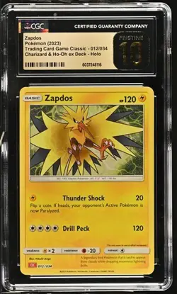 Pokemon Classic Collection Zapdos Holo CGC Pristine 10 Charizard Deck 012/034 - Image 1