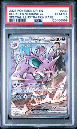 2025 POKEMON DRI EN-DESTINED RIVALS #233 TEAM ROCKET'S NIDOKING EX PSA 10 - Image 1