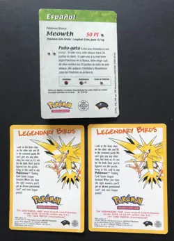 3 X Pokemon Wizards Promo Insert Extra Cards Meowth Kanto Birds Zapdos Moltres - Image 2