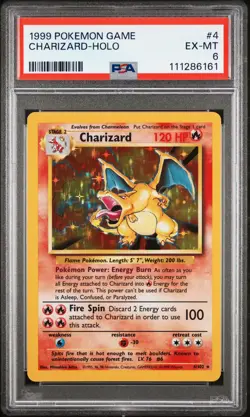 1999 POKEMON BASE SET UNLIMITED #4 CHARIZARD-HOLO PSA 6 - Image 1