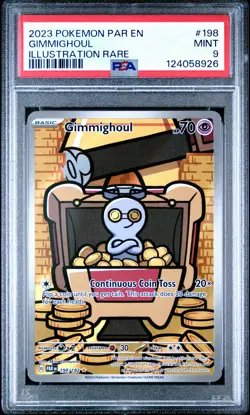 2023 POKEMON PAR EN-PARADOX RIFT ILLUSTRATION RARE #198 GIMMIGHOUL PSA 9 - Image 1