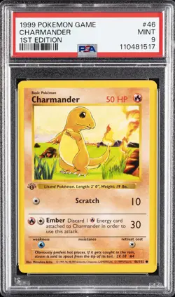 1999 POKEMON BASE SET 1ST EDITION #46 CHARMANDER PSA 9 - Image 1