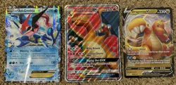 Card Lot Of 3 Jumbo Pokemon Cards - Charizard GX, Dragonite V, Ash Greninja EX - Image 1