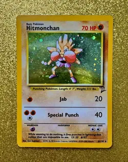 Pokemon TCG ⎯Hitmonchan⎯ SWIRLS! 𝄅 Holo Unlimited+Rare 𝄅 Base 2 𝄅 №. 8/130 ⍣ - Image 1