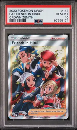 2023 POKEMON SWSH #148 FULL ART FRIENDS IN HISUI GEM MT PSA 10 CROWN ZENITH TCG - Image 1