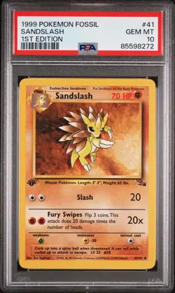1999 POKEMON FOSSIL 1ST ED #41 SANDSLASH PSA 10 - Image 1