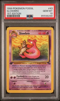 1999 POKEMON FOSSIL 1ST ED #43 SLOWBRO PSA 10 - Image 1