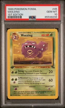 1999 POKEMON FOSSIL 1ST ED #45 WEEZING PSA 10 - Image 1