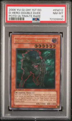 YUGIOH 1ST ED POTD-EN012 DESTINY HERO-DOUBLE DUDE ULTIMATE PSA 8 NM #72328890 - Image 1
