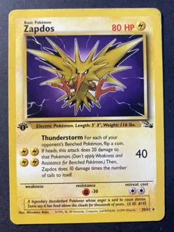 Zapdos 30/62 1st Edition Fossil - Non Holo Rare - WOTC Pokemon Card LP - - Image 1