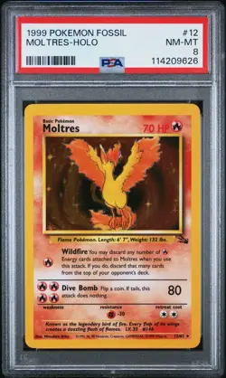 1999 POKEMON FOSSIL #12 MOLTRES-HOLO PSA 8 - Image 1