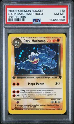 2000 POKEMON ROCKET 1ST ED #10 DARK MACHAMP-HOLO PSA 8 - Image 1