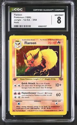 CGC 8 Flareon 1999 Jungle 1st Edition 3/64 Holo Pokemon Card - Image 1