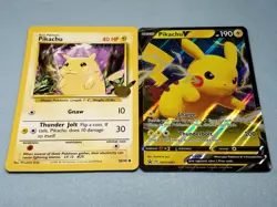 Pokemon Pikachu (Base Set Art) + Pikachu V Promo 2 Card Set NM JUMBO OVERSIZED - Image 1