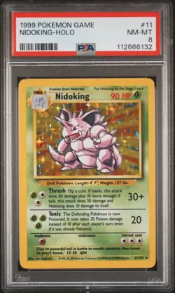 1999 POKEMON BASE SET UNLIMITED #11 NIDOKING-HOLO PSA 8 - Image 1