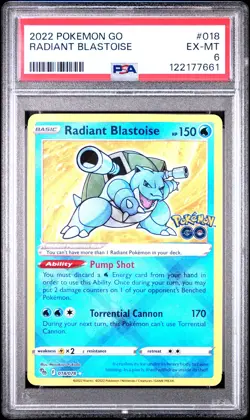 Radiant Blastoise #018 2022 Pokemon Go PSA 6 250001 - Image 1