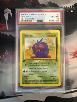 Pokemon TCG Venonat Jungle Card 63/64 Regular Common 1st Edition PSA 10 Gem Mint - Image 1