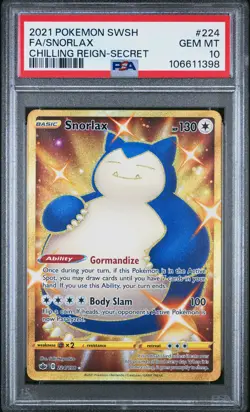 2021 POKEMON SWORD & SHIELD CHILLING REIGN SECRET #224 FULL ART/SNORLAX PSA 10 - Image 1