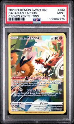 2023 POKEMON SWSH BLACK STAR PROMO CROWN ZENITH TINS #283 GALARIAN ZAPDOS PSA 9 - Image 1