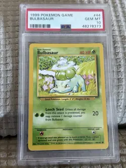 Pokemon TCG Bulbasaur 1999 Base Set, Unlimited, PSA 10 - Image 1