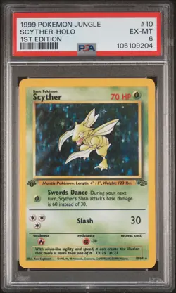 1999 POKEMON JUNGLE 1ST ED #10 SCYTHER-HOLO PSA 6 - Image 1