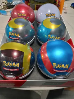 Lot Of 6 Pokemon TCG Pokeball Tins All Sealed Mixed Lot With Display Box - Image 1