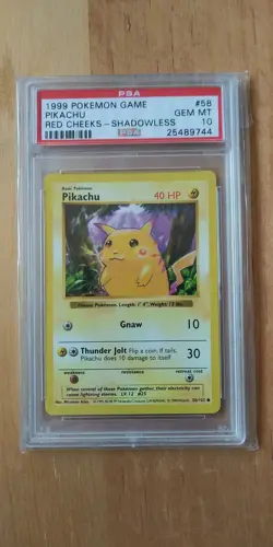 1999 POKEMON PIKACHU RED CHEEKS SHADOWLESS PSA 10 - Image 1