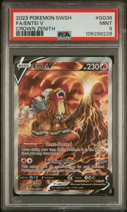 2023 POKEMON SWORD & SHIELD CROWN ZENITH #GG36 FULL ART/ENTEI V PSA 9 - Image 1