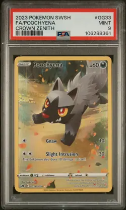 2023 POKEMON SWORD & SHIELD CROWN ZENITH #GG33 FULL ART/POOCHYENA PSA 9 - Image 1