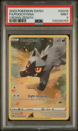 2023 POKEMON SWORD & SHIELD CROWN ZENITH #GG33 FULL ART/POOCHYENA PSA 9 - Image 1