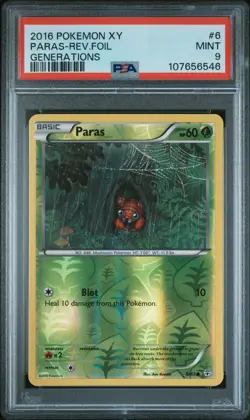 2016 POKEMON XY GENERATIONS #6 PARAS-REVERSE FOIL PSA 9 - Image 1
