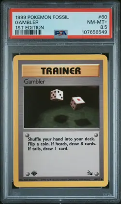 1999 POKEMON FOSSIL 1ST ED #60 GAMBLER PSA 8.5 - Image 1