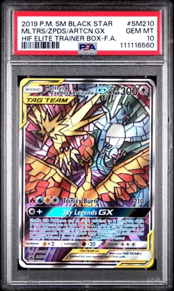 2019 POKEMON SM BLACK STAR PROMO FULL ART/MOLTRES & ZAPDOS & ARTICUNO GX PSA 10 - Image 1