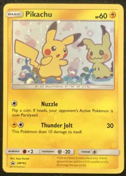 2019 Pokemon Sun & Moon Black Star Promos Holo Pikachu Mimikyu #SM162 [Exc-NM] - Image 2