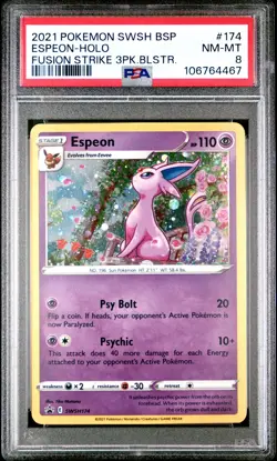 2021 POKEMON SWSH BLACK STAR PROMO #174 ESPEON-HOLO PSA 8 - Image 1