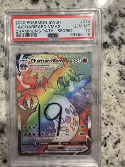PSA 10 GEM MINT Pokemon Champion Path Secret Rare Rainbow Charizard VMAX 074/073 - Image 1